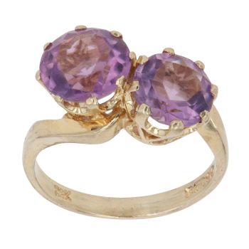 9ct Yellow Gold Amethyst Two Stone Ring
