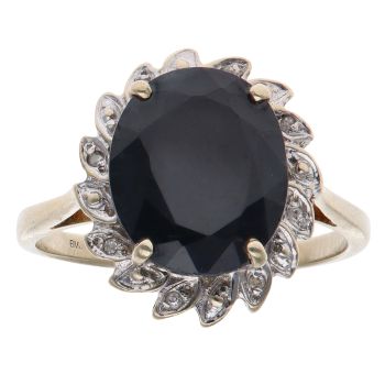 9ct Yellow Gold 0.05ct Diamond and Sapphire Cluster Ring