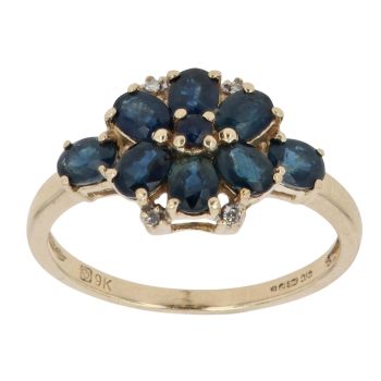 9ct Yellow Gold 0.02ct Diamond and Sapphire Cluster Ring