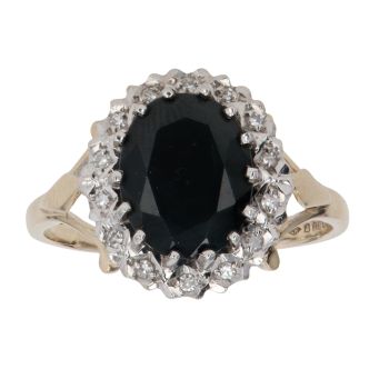 9ct Yellow Gold 0.10ct Brilliant Cut Diamond and Sapphire Cluster Ring