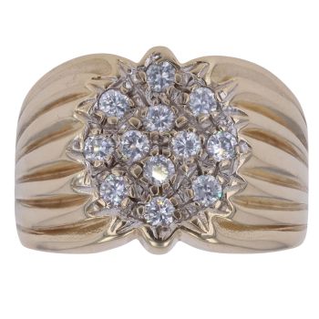 9ct Yellow Gold Cubic Zirconia Patterned Linear Signet Ring