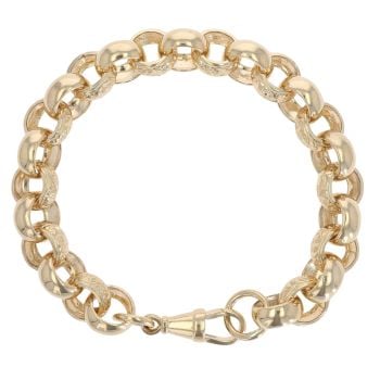 9ct Yellow Gold Patterned and Plain Belcher Bracelet 8.5"