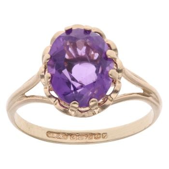 9ct Yellow Gold Amethyst Solitaire Ring