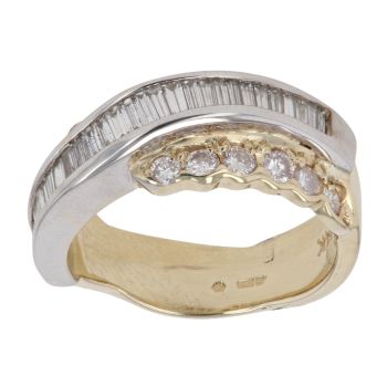 14ct Yellow and White Gold 1.10ct Brilliant Cut Diamond Crossover Ring