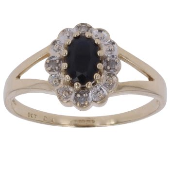 9ct Yellow Gold 0.05ct Diamond and Sapphire Cluster Ring
