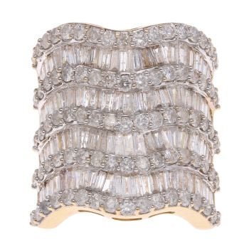 14ct Yellow Gold 4.50ct Brilliant And Baguette Cut Diamond Cluster Ring