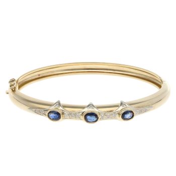 18ct Yellow And White Gold 0.10ct Diamond And Sapphire Bangle