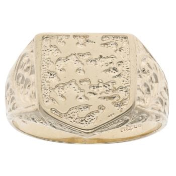 9ct Yellow Gold Three Lions Shield Patterned Signet Ring