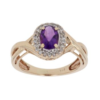 9ct Yellow Gold 0.10ct Brilliant Cut Diamond and Amethyst Cluster Ring