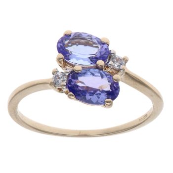 9ct Yellow Gold Cubic Zirconia and Amethyst Fancy Ring