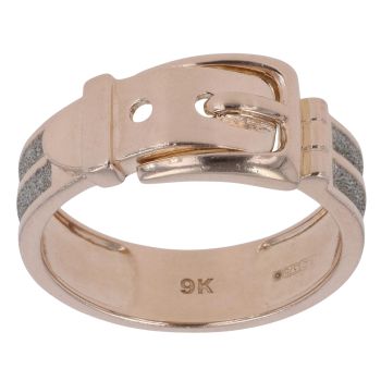 9ct Yellow and White Gold Patterned Buckle Ring