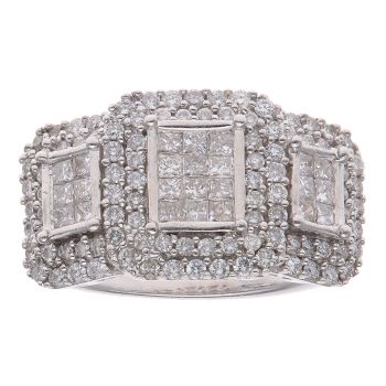 18ct White Gold 1.00ct Princess and Brilliant Cut Diamond Cluster Ring