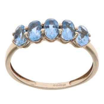 9ct Yellow Gold Aquamarine Five Stone Ring