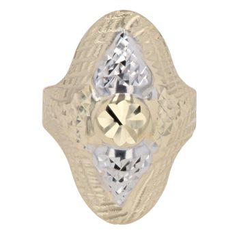 14ct Yellow and White Gold Textured Patterned Oval Ring