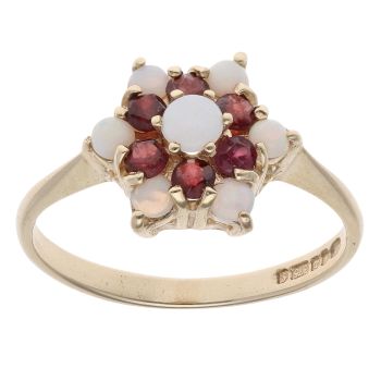 9ct Yellow Gold Garnet and Opal Cluster Ring