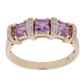 9ct Yellow Gold 0.05ct Diamond and Amethyst Ring