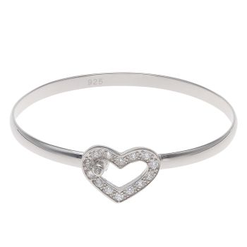 Silver Child's Cubic Zirconia Heart Bangle By Icesia