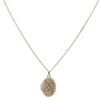 9ct Yellow Gold Patterned Locket Pendant and Curb Chain 20"