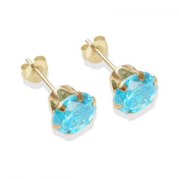 9ct yellow gold 7mm aqua CZ stud Earrings