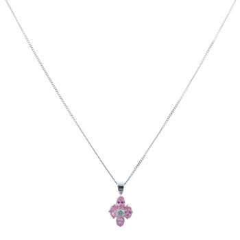 9ct White Gold Pink and White Cubic Zirconia Cluster Pendant and Chain 18"
