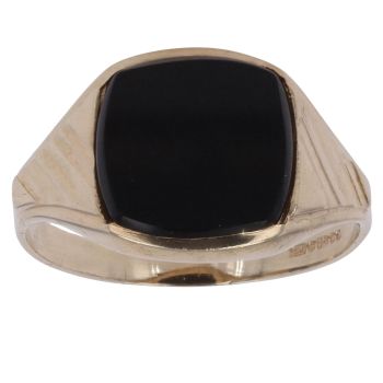 9ct Yellow Gold Patterned Onyx Signet Ring