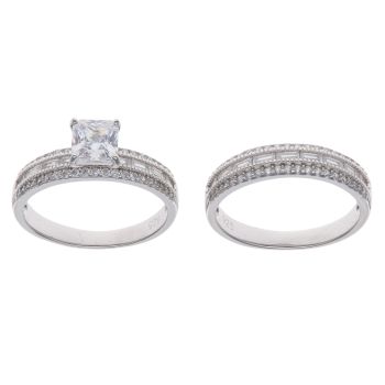 Silver Cubic Zirconia Set Of Two Fancy and Single Stone Ring By Icesia