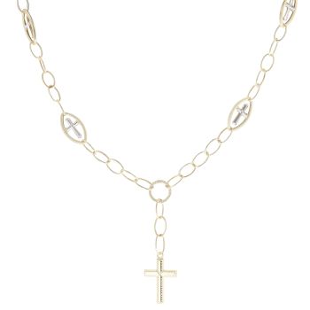 14ct Yellow and White Gold Plain and Patterned Marquise Cross Link Chain 20"