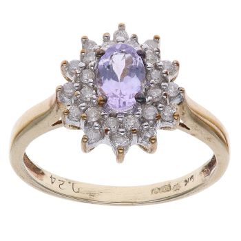 9ct Yellow Gold 0.24ct Diamond and Tanzanite Cluster Ring