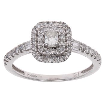 9ct White Gold 0.48ct Princess, Baguette And Brilliant Cut Diamond Cluster Ring