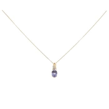 9ct Yellow Gold 0.02ct Diamond and Tanzanite Drop Pendant and Chain 18"