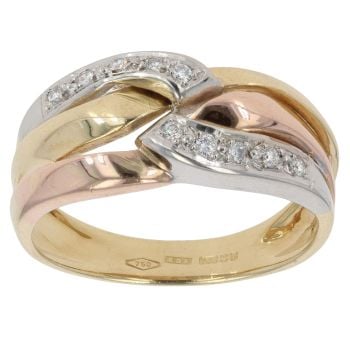 18ct Yellow, White And Rose Gold 0.15ct Three Row Ring