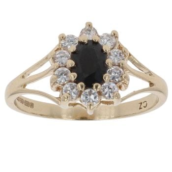 9ct Yellow Gold Cubic Zirconia and Sapphire Cluster Ring