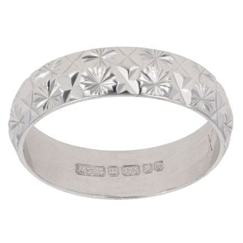 9ct White Gold Diamond Cut Wedding Band 4.8mm