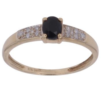 9ct Yellow Gold 0.05ct Diamond and Sapphire Single Stone Ring