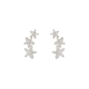 Sterling Silver Triple Star Cubic Zirconia Climber Stud Earrings