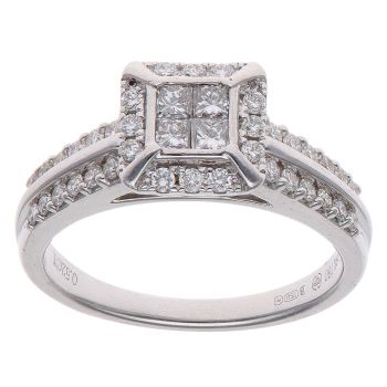 18ct White Gold 0.52ct Princess and Brilliant Cut Diamond Cluster Ring