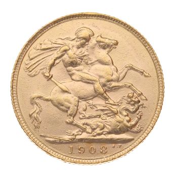 1908 Edward VII Large Head UK Full Sovereign Coin