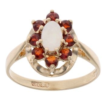 9ct Yellow Gold Garnet And Opal Cluster Ring