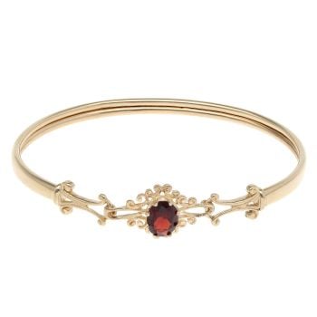 9ct Yellow Gold Patterned Garnet Bangle