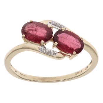 9ct Yellow Gold Pink Tourmaline and Cubic Zirconia Ring