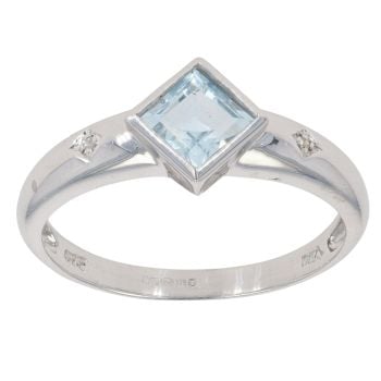 9ct White Gold 0.02ct Diamond and Blue Topaz Solitaire Ring