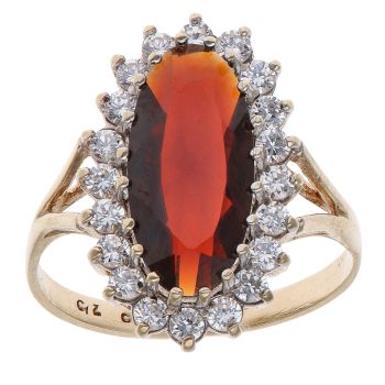 9ct Yellow Gold Cubic Zirconia and Garnet Cluster Ring