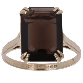 9ct Yellow Gold Smoky Quartz Single Stone Ring