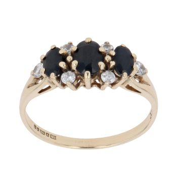9ct Yellow Gold Sapphire and Cubic Zirconia Cluster Ring