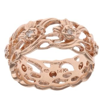 14ct Rose Gold 0.20ct Brilliant Cut Diamond Flower Patterned Ring