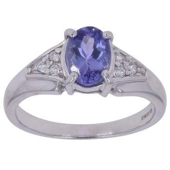 18ct White Gold 0.07ct Diamond and Tanzanite Ring