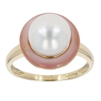 9ct Yellow Gold Pearl And Pink Gemstone Ring