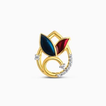 22ct Gold Leaf Shaped Stud With Enamel