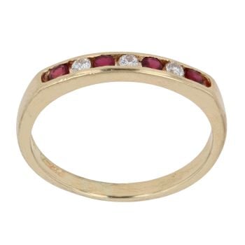 18ct Yellow Gold 0.05ct Diamond And Ruby Ring