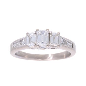 18ct White Gold Emerald Cut 1.00ct Diamond Trilogy Ring